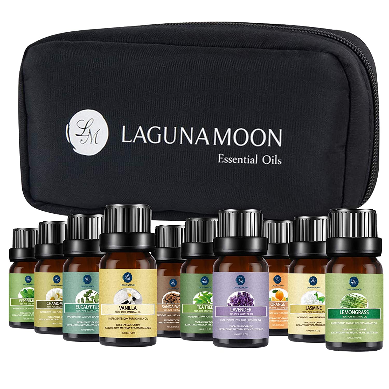 Top Essential Oil Set 1 Lagunamoon 10 Pure Essential Oils Set with travel bag